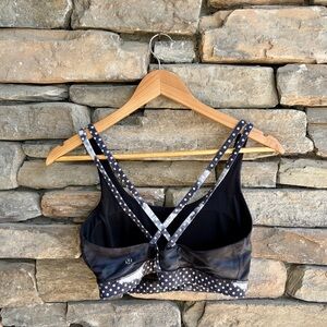 lululemon athletica free to be camo polka dot sports bra yoga size 12 black whit